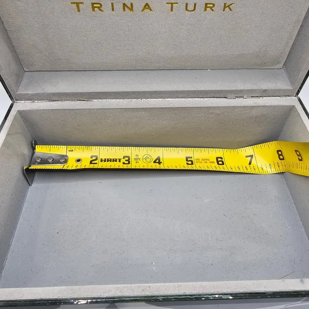 Trina Turk Mirror Print Jewelry Trinket Box Black White Wave Design Gold Trim